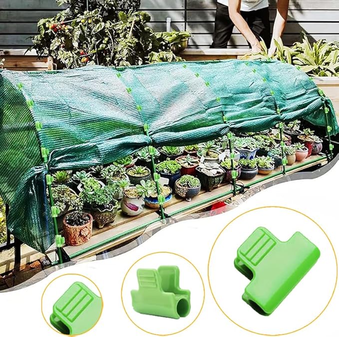 40pcs Greenhouse Netting Clamps, 16mm Garden Hoops Plant Clips, Outside Patio Film Row Cover Netting Tunnel Frame for Fixing PVC Tubes Shading Net Rod Shelters Clip, Plastic, Non-Slip, Green