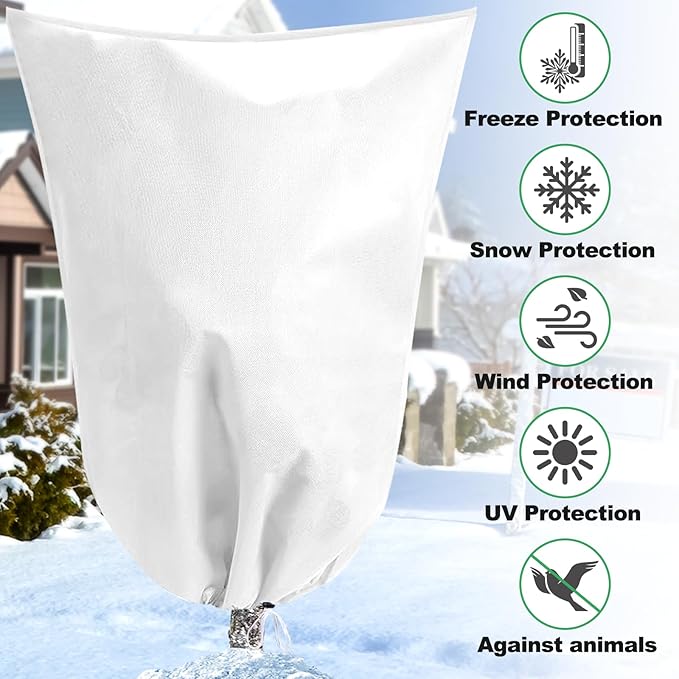 Plant Covers Freeze Protection with Zipper Drawstring, 78.7" X 94.4" Fig Tree Covers for Winter Frost Cloths for Outdoor Plants Bags, Large Shrub Trees Jacket Covers for Winter Cold Weather
