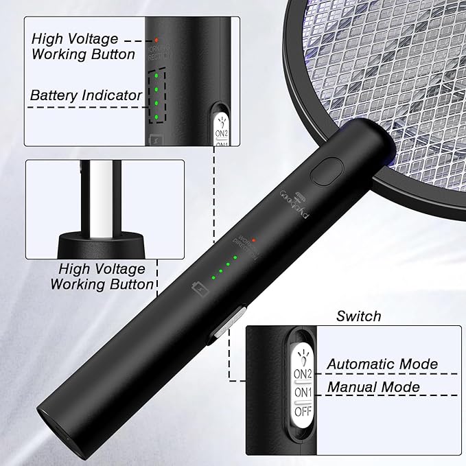 Bug Zapper Racket, 2 in 1 Fly Swatter USB Rechargeable, 4000V Electric Fly Zapper with 4 Layer Safety Mesh,Electric Racket for Kitchen, Home, Garden and Outdoors