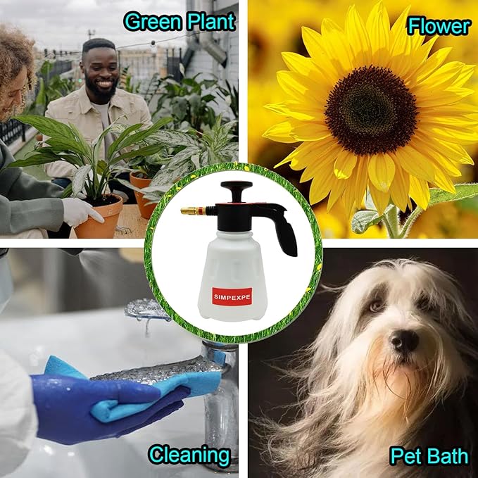 SIMPEXPE Handheld Garden Pump Sprayer, Lawn & Garden Pressure Water Spray Bottle with Adjustable Brass Nozzle for Plants and Other Cleaning Solutions 0.5 Gal 2L Gold