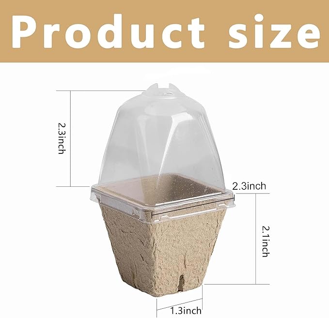 PURPLE STAR 40pc Seeding Starter Pots - 2.3in Square Biodegradable Peat Pots with Humidity Dome - For Garden Vegetable & Flower Germination