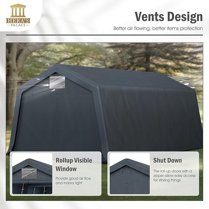 HERA'S PALACE 13x22 ft Heavy Duty Carport Portable Canopy Storage Shelter Shed with Metal Frame and Divider Curtain All-Season Tarp for Car Boat Truck Motorcycle