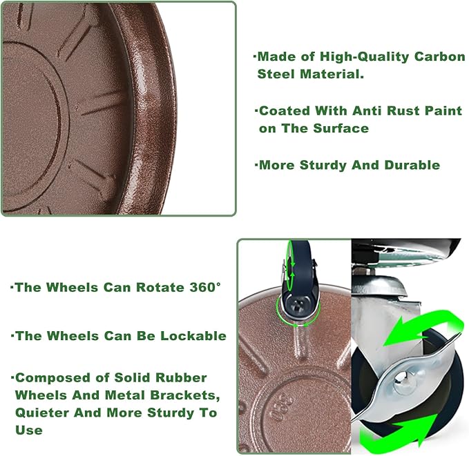 3 Pack Metal Heavy Duty Plant Caddy With Wheels 14 Inch, Round Plant Caddy Suitable For Outdoor and Indoor Mobile Flower Pots, Don't Worry About This Metal Product Getting Deformed or Damaged.