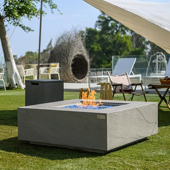 Capertee Concrete Fire Pit 40" x 40" Patio Firepit Includes Fire Glass Modern Fire Pits & Outdoor Fireplaces for Garden, Deck, Indoor & Outdoor Heating