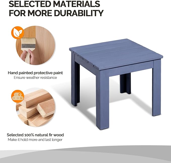 VINGLI Outdoor Adirondack Side Table, 18" Square Thick Wooden Coffee Table, Patio Side Table Conversation End Table for Patio Backyard, Garden, Poolside and Balcony (Navy Blue)