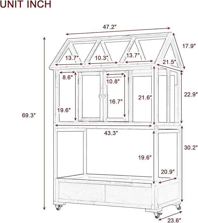 Merax 69" Wooden Greenhouse with Wheels - Portable Cold Frame for Balcony/Patio, UV-Resistant Indoor Outdoor Plant Growing Cabinet (Large, Heavy-Duty) (Forest Green)