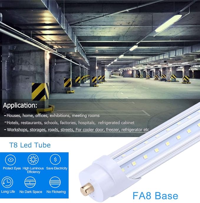 65W T8 V Shaped 8FT LED Tube Light 270 Angle, Single Pin FA8 Base 7800LM 6000K Cool White, 8 Foot Double Side (150W LED Fluorescent Bulbs Replacement),Dual-Ended Power AC 85-277V 12 Pack