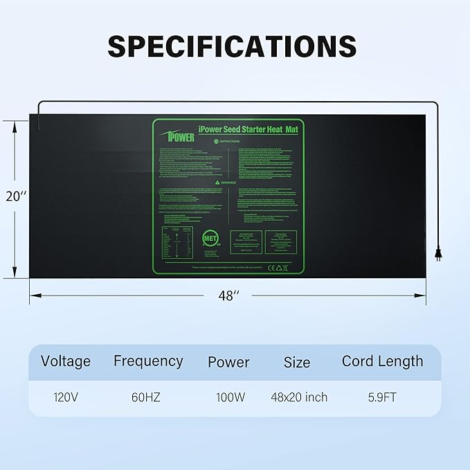 iPower 48" x 20" Durable Waterproof Seeding Heat Mat with Digital Thermometer for Providing Reliable Warmth for Indoor Hydroponic Plant Germination