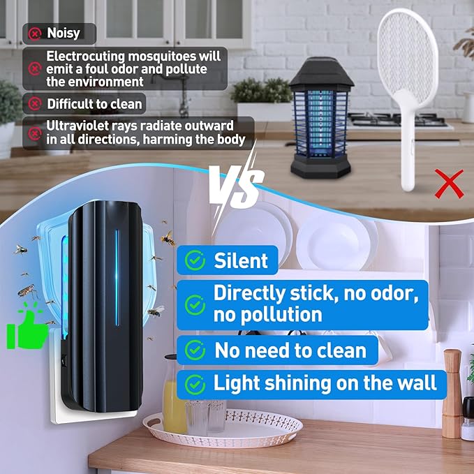 Indoor Fly Trap, Black+White 2 Devices with 20 Refills Fruit Fly Traps for Indoors, Flying Insect Trap Plug in Mosquito Bug Zapper Indoor for Home, Moths Catcher Gnats Traps for House with 9w Blue