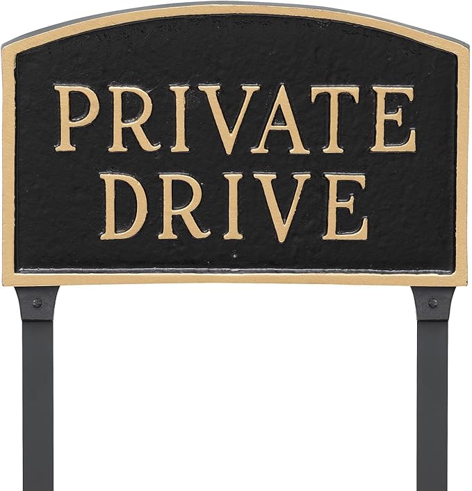 Montague Metal Products SP-12L-BG-LS Large Black and Gold Private Drive Arch Statement Plaque with 2 23-Inch Lawn Stakes