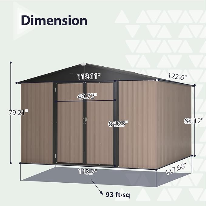 10X8 FT Outdoor Storage Shed, All Weather Metal Sheds with Lockable Doors, Tool Shed for Garden, Patio, Backyard, Lawn (Brown, 10x10ft)