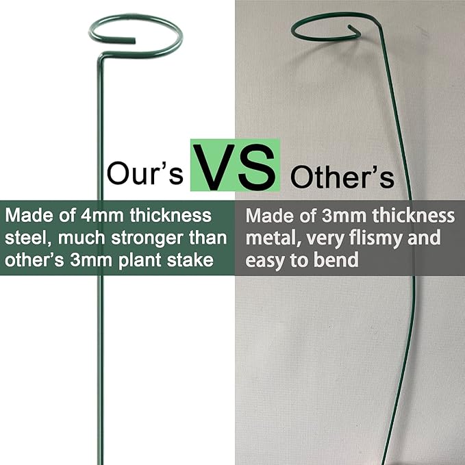 HiGift 10 Pack 24 inch Plant Stakes and Supports, Metal Flower Stakes for Potted Plant Indoor, Garden Stakes for Tall Plant Single Stem Flowers Amaryllis Tomatoes Peony Lily Rose (61 cm Long)