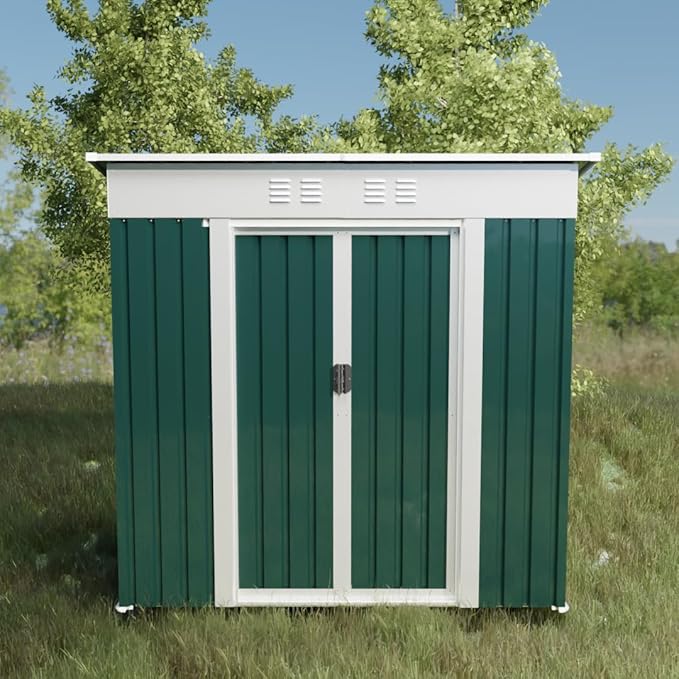 6x4FT Storage Shed with Sliding Door,Metal Outdoor Tool House W/Sloped Roof,All Weather Waterproof,for Backyard,Patio,Lawn,Garden,Green