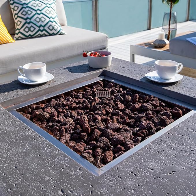 Manhattan Concrete Fire Pit 36" x 36" Outdoor Patio Firepit Includes Lava Rocks Modern Fire Pits & Outdoor Fireplaces for Garden, Deck, Indoor & Outdoor Heating