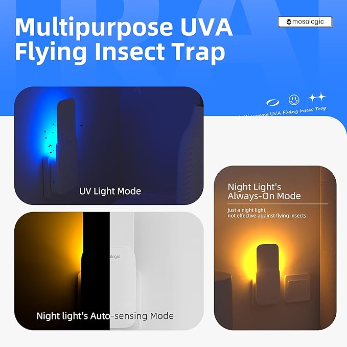 Mosalogic Fly Insect Trap Plug-in Fruit Flies Killer Gnat Trapper Moth Catcher Fly Trapper UV Attractant Catcher for 400 Sq Ft of Protection Yellow-1PACK