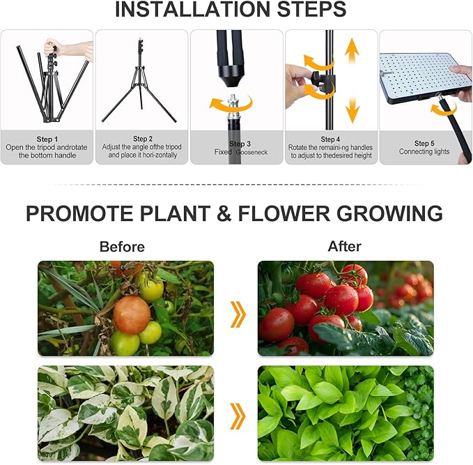 Grow Light with Stand, Orchbloom Grow Lights for Indoor Plants 75W, Natural Sunlight Full Spectrum Plant Growing Lamps for Houseplants & Bonsai Tree, 4/8/12 Hr Timer Plant Light Auto On/Off Everyday