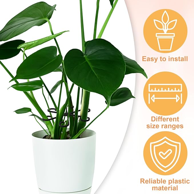 6PCS Plant Stem Support, 3 Sizes Climbing Houseplant Stem Holder, Plastic Reusable Flower Trellis Stem Hook Plant Care Growth Accessories for Flower Plants Indoor Outdoor - Black, 5.28"/4.55"/3"