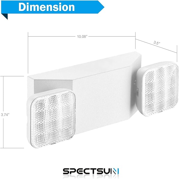SPECTSUN 12 Pack LED Emergency Lighting Fixture with 2 LED Heads and Hardwired Adjustable White Color Commercial Emergency Lights with Battery Backup for Power Failure