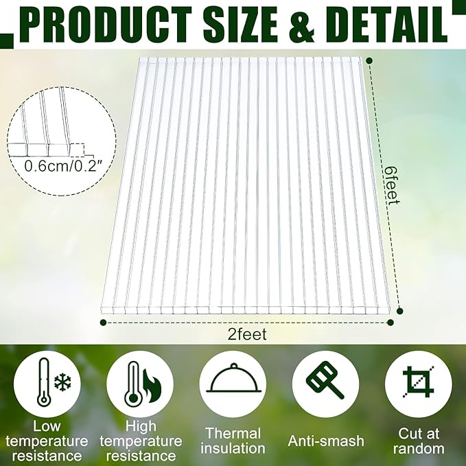 Tatuo 6 Pack 6' X 2' X 0.24'' Polycarbonate Greenhouse Panels Polycarbonate Sheets Twin-Wall Roof Panels Waterproof UV Protected Clear Corrugated Plastic Roofing for Greenhouse Replacement