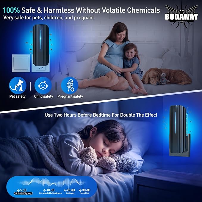 Fly Trap Indoor, 2 Devices with 20 Refills Fruit Fly Traps for Indoors, Flying Insect Trap Plug in Mosquito Bug Zapper Indoor for Home, Moths Catcher Gnats Traps for House with 9w Blue & UV Light