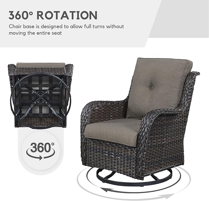 Patio Furniture 4 Piece, All-Weather PE Wicker Outdoor Furniture Set with CSA Certified 30in Propane Fire Pit Table,Outdoor Patio Furniture with Swivel Rocking Chairs
