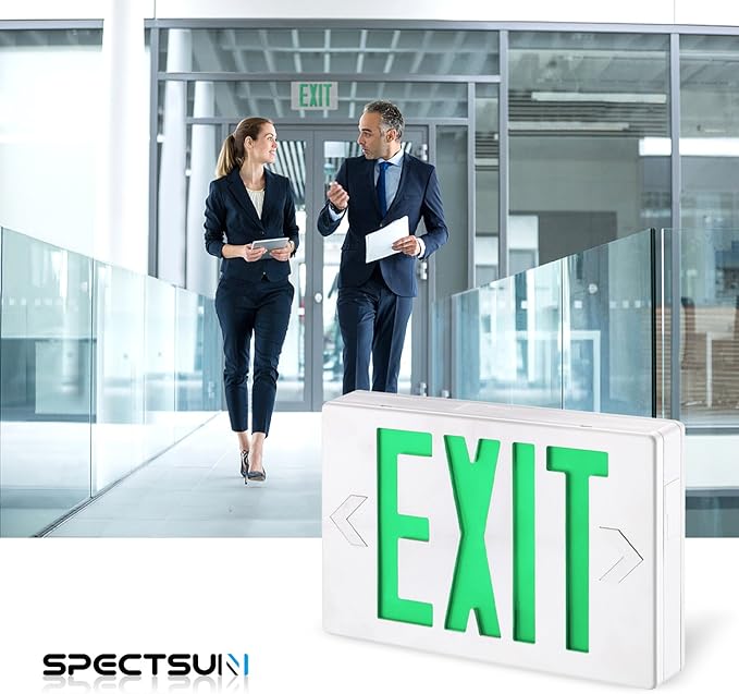 SPECTSUN 4 Packs LED Exit Sign, Emergency Exit Light with Battery Backup, Double Face, UL 924, AC 120/277V, Damp Location, Hardwired Green Letter Exit Lights for Business.