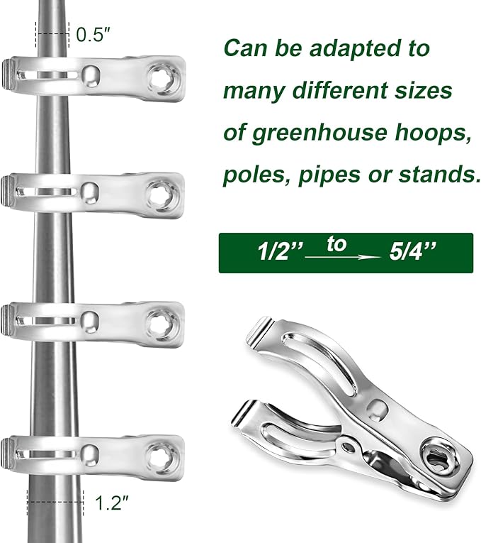 40 Pcs 2.3 Inch Row Cover Clips, Garden Clips for Netting, Greenhouse Clamps Made of Stainless Steel, Have a Strong Grip of Greenhouse Clips, For 1/2'', 3/4'', 1'' Garden Hoops