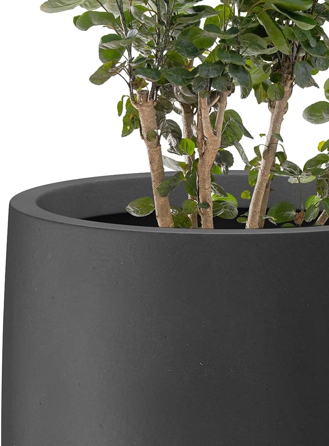 Kante 21.7" H Burnished Black Tall Planter, Large Outdoor Indoor Decorative Pot with Drainage Hole and Rubber Plug, Modern Round Taper Style for Home and Patio