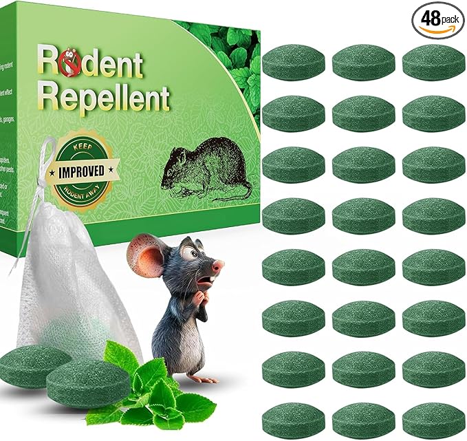 48P Rodent Mice Repellent, Peppermint Oil to Repel Mice and Rats, Rodent Mouse Repellent for Car, Natural Ingredients Rat Repellent Balls Deterrent Indoor, Family & Pet Safe
