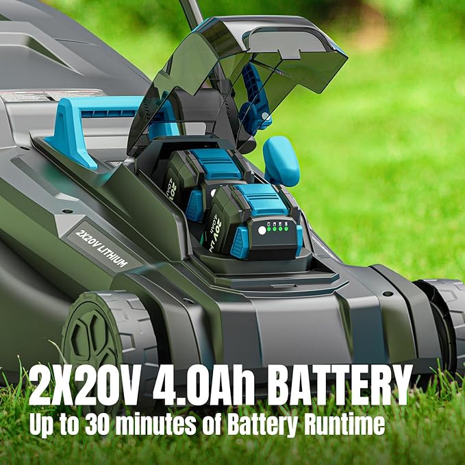 2x20V 17.9 inch Electric Lawn Mower Cordless, Brushless Push Lawn Mower with 6-Position Cutting Height Adjustment, 2x4.0Ah Battery & Dual Charger Included