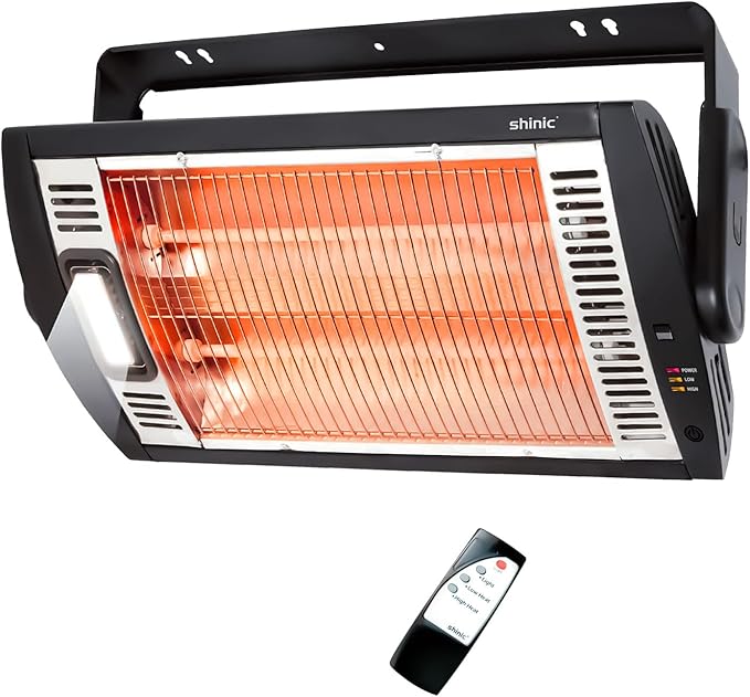 Shinic Garage Heater, 1500W Ceiling Mounted Shop Heater with Remote Control, 5 Mode Settings, 90° Tilting, Overheat Protection & ETL Listed for Indoor/Outdoor Use,Black