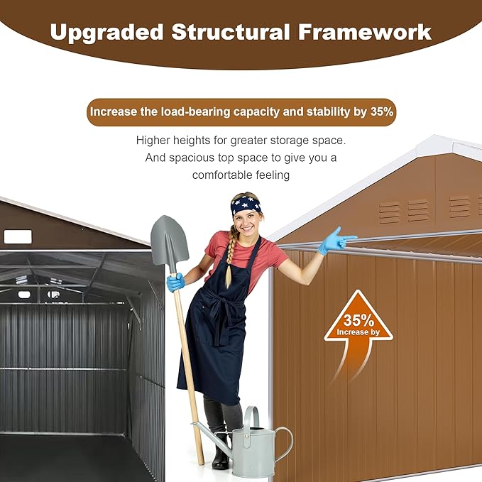 KEIKI 12FT x 10FT Heavy-Duty Metal Storage Shed, Outdoor Storage Shed with Floor & Window and Lockable Doors, Weatherproof Outdoor Garden Shed for Garden, Backyard, Patio, Lawn