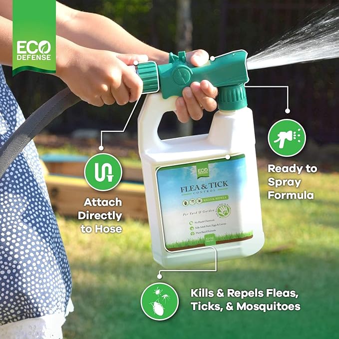 Eco Defense Flea, Tick, and Mosquito Spray for Yard and Perimeter - Safe Around Kids, Pets, Plants - Outdoor Barrier Control & Repellent - Ready-to-Spray Covers Up to 5,000 sq ft