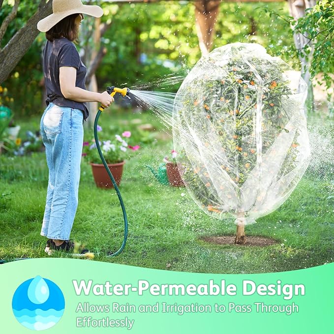 JOJOLEE Fruit Tree Netting for Garden Protection, 2Pcs 9.8 x 9.8FT Insect Bird Nettings with Zipper and Drawstring, Plant Cover Mesh Net Bags for Blueberry Bushes, Tomatoes, Flowers