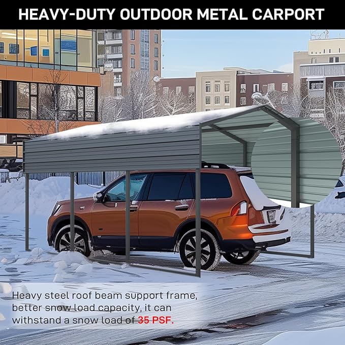 Outvita Heavy Duty Metal Carport, 10x15FT, Gray, Vehicle Protection, Outdoor Gatherings