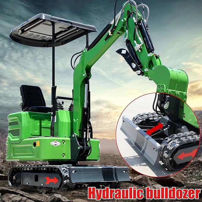 Mini Excavator for 1 Ton B&S Engine with Hydraulic Thumb Clamp,Standard Bucket, Rake, Grapple, Ripper,Mud Bucket,Quick Change Attachments (G Farm excavator)