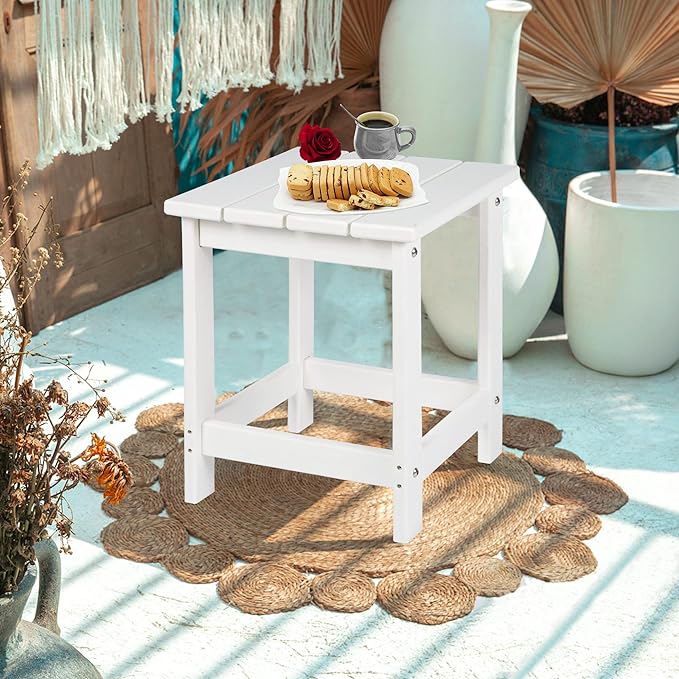 LZRS Adirondack Square Outdoor Side Table for Patio, Pool Composite Patio Table,HDPE End Tables for Backyard,Pool, Indoor Companion, Easy Maintenance & Weather Resistant(White)
