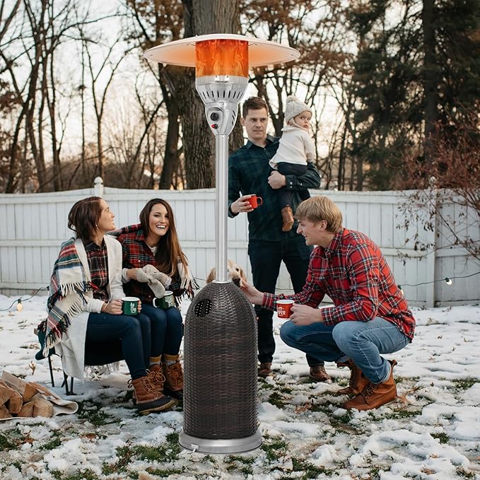 MoNiBloom 41000 BTU Propane Patio Heater with Wheels and Stainless Steel Burner Outdoor Patio Heater for Commercial Use, Residential, Garden, Backyard, Porch, Deck, Balcony (Brown)