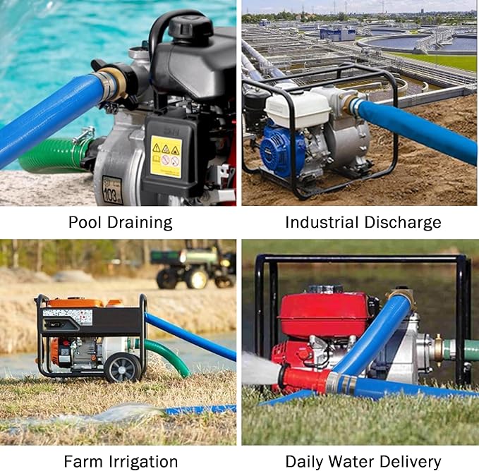 DAVCO 1.25" ID x 50 ft Pool Backwash Hose, Heavy Duty Reinforced Blue PVC Lay Flat Water Discharge Pump Hoses For Swimming Drain Pools and Clean Filters, with Brass NPT Pin Lug and KC Nipple Fittings