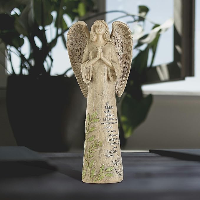 Garden Resin Angel Statue Standing Praying, Patio and Lawn Decoration Outdoor Waterproof Sculpture Ornament for Angel Memorial Gifts Home Decoration, 13" H