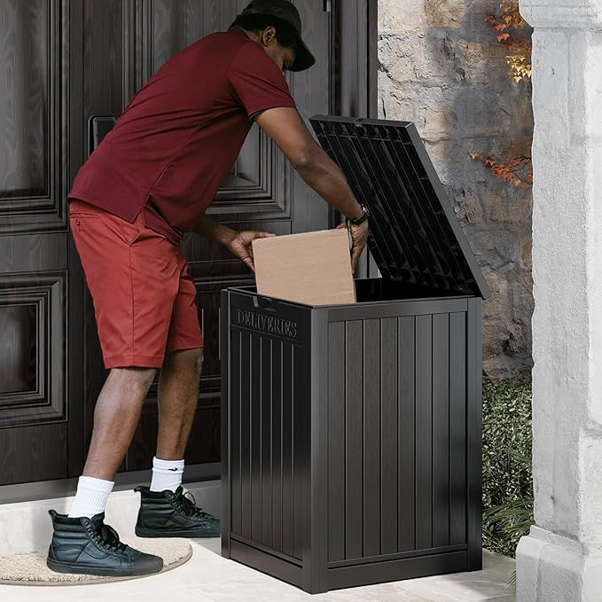 Package Delivery Box for Outside, 48 Gallon Storage with Lockable Secure, Large Resin Outdoor Package Drop Container