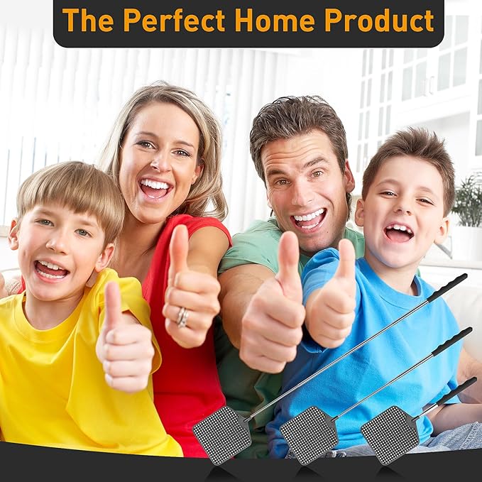 Telescopic Fly Swatter 3 Pack, Premium Plastic Fly Swatter, Flyswatters Heavy Duty, Stainless Steel Handle(Black)