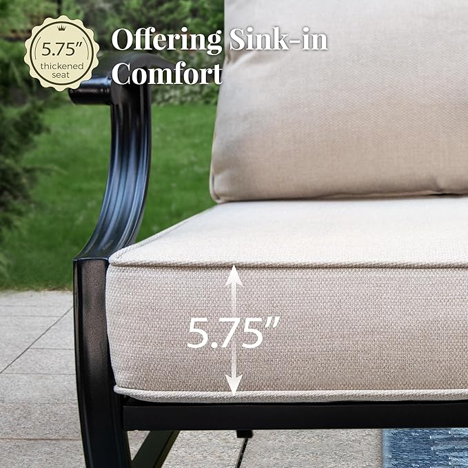 Patio Furniture Set 5 pcs, Outdoor Patio Furniture Set, 3-Seat Sofa, 2 Rocking Chairs, 2 Ottomans and 5.75" Extra Thick Cushion, Patio Conversation Set for Backyard Deck,Beige