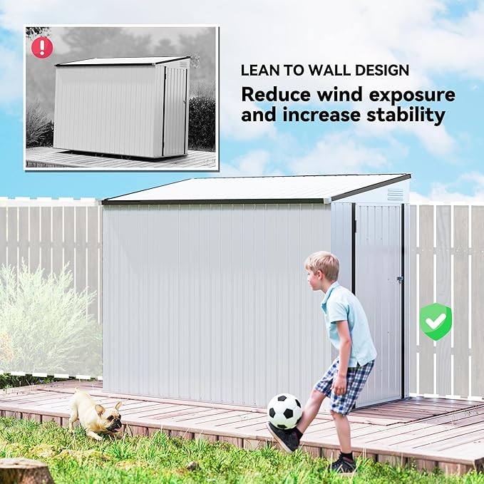 Outsunny 4' x 8' Metal Outdoor Storage Shed, Lean to Storage Shed, Garden Tool Storage House with Lockable Door and 2 Air Vents for Backyard, Patio, Lawn, White