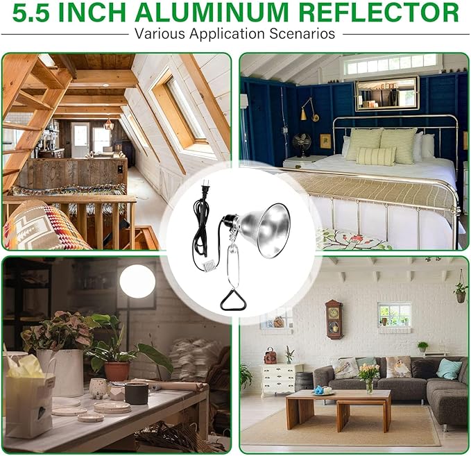 Simple Deluxe Clamp Light with 5.5 Inch Adjustable Aluminum Reflector, Suit for E26 Socket Max 60 Watt Lamp (No Bulb Included), 6 Feet 18/2 SPT-2 Cord, 1 Pack