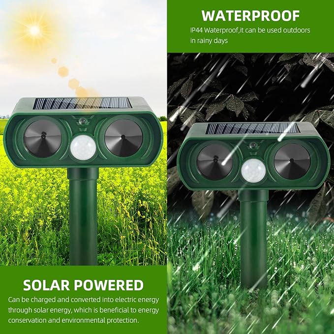 2025 Upgraded Solar Animal Repellent Ultrasonic Cat Repellent Outdoor Deer Repellent Devices Waterproof with Motion Sensor,Squirrel,Dog,Raccoon,Skunk,Rabbit,Coyote Deterrent for Yard, Garden, Patio