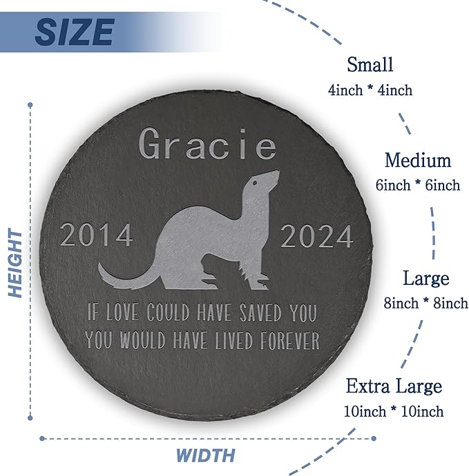 Ferret Memorial Stone Ferret Garden Statue - Ferret Memorial Gifts - Ferret Tombstone - Ferret Loss Gift - Loss of Pet Ferret - Round