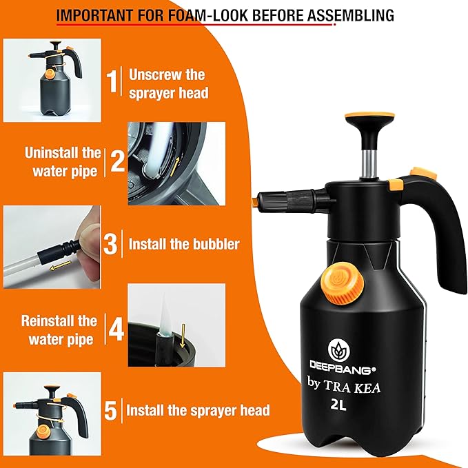 Premium 2L Handheld Pump Sprayer Adjustable Nozzle Water and Foam Continuous Spray Bottle for Car Washing Gardening Household Cleaning โ Heavy Duty Chemical Resistant
