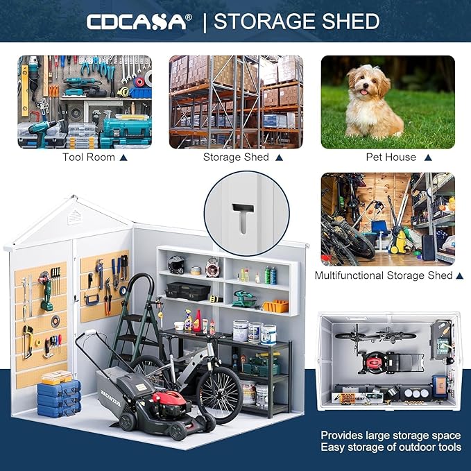 CDCASA 8x6 FT Resin Storage Shed, Waterproof Large Outdoor Sheds with Floor Included & Lockable Door & 2 Windows, Outside Plastic Tool Shed for Backyard, Patio, Poolside, Bike, Dove Grey