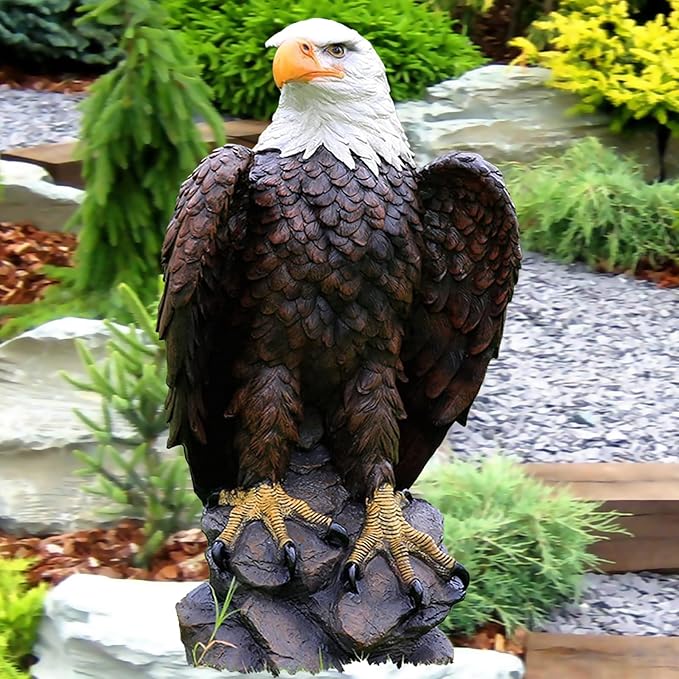 American Eagle Statue Bald Eagle - Large Hand-Painted Resin Garden Sculptures & Statues Outdoor Bird Figurines, Majestic American Freedom 4th of July, Decor for Indoor, Patio, Office, 24Β½"
